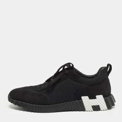مملوكة مسبقًا Hermès Bouncing Size 46 Black Fabric and Suede Low Top Sneakers
