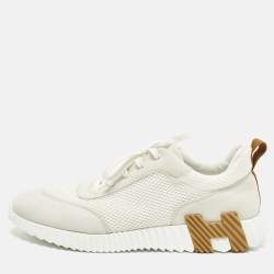 مملوكة مسبقًا Hermes Bouncing Size 46 White/Grey Mesh and Suede Lace Up Sneakers