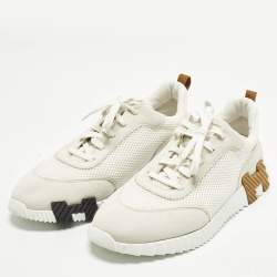 مملوكة مسبقًا Hermes Bouncing Size 46 White/Grey Mesh and Suede Lace Up Sneakers