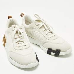 مملوكة مسبقًا Hermes Bouncing Size 46 White/Grey Mesh and Suede Lace Up Sneakers