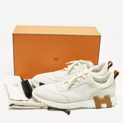 مملوكة مسبقًا Hermes Bouncing Size 46 White/Grey Mesh and Suede Lace Up Sneakers