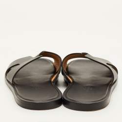Pre Owned Hermes Izmir Size 40 Black Leather Flat Slide Sandals