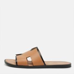 مملوكة مسبقًا Hermes Izmir Size 43 Brown/Black Leather Flat Slides
