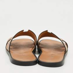 Pre Owned Hermes Izmir Size 43 Brown/Black Leather Flat Slides