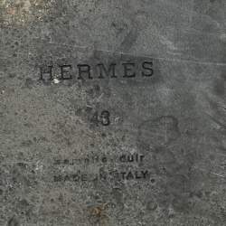 Pre Owned Hermes Izmir Size 43 Brown/Black Leather Flat Slides