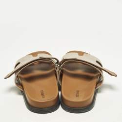 مملوكة مسبقًا Hermes Chypre Size 40.5 Beige/Tan Canvas and Leather Flat Slide