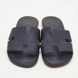 Pre Owned Hermès Izmir Size 41.5 Navy Blue Leather Flat Sandals