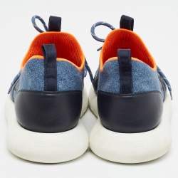 Pre Owned Hermes Duel Size 43 Two Tone Knit Fabric and Leather Low Top Sneakers