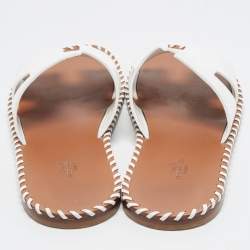 Pre Owned Hermes Izmir Size 43 White Leather Flat Slides