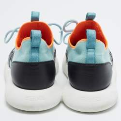 Pre Owned Hermes Duel Size 43 Blue/Black Knit Fabric and Leather Low Top Sneakers