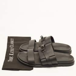 Pre Owned Hermes Jackson Size 43 Black Leather Flat Sandals