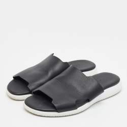 Pre Owned Hermes Embeleme Size 43.5 Black Leather Flat Sandals