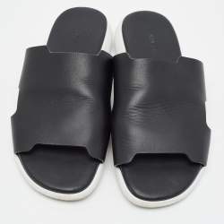 Pre Owned Hermes Embeleme Size 43.5 Black Leather Flat Sandals
