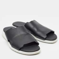 Pre Owned Hermes Embeleme Size 43.5 Black Leather Flat Sandals