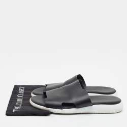 Pre Owned Hermes Embeleme Size 43.5 Black Leather Flat Sandals