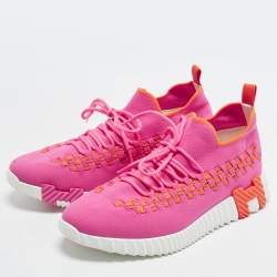 Pre Owned Hermes Flex Size 41 Pink Knit Fabric Low Top Sneakers