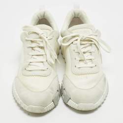 Pre Owned Hermes Bouncing Size 44 Cream/Grey Mesh and Suede Lace Up Sneakers
