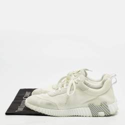 Pre Owned Hermes Bouncing Size 44 Cream/Grey Mesh and Suede Lace Up Sneakers
