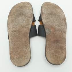 مملوكة مسبقًا Hermès Izmir Size 44 Navy Blue Leather Flat Sandals