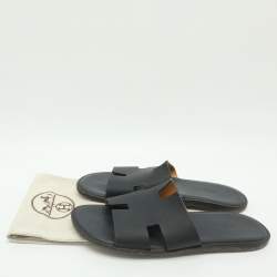 مملوكة مسبقًا Hermès Izmir Size 44 Navy Blue Leather Flat Sandals