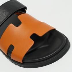 Pre Owned Hermes Chypre Size 42.5 Brown/Black Leather Flat Sandals