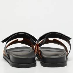 Pre Owned Hermes Chypre Size 42.5 Brown/Black Leather Flat Sandals