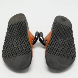 Pre Owned Hermes Chypre Size 42.5 Brown/Black Leather Flat Sandals