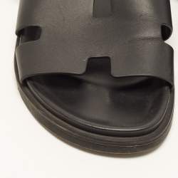 Pre Owned Hermes Chypre Size 43.5 Black Leather Flat Sandals