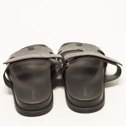 Pre Owned Hermes Chypre Size 43.5 Grey Matte Alligator Flat Sandals