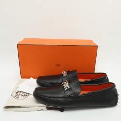 مملوكة مسبقًا Hermes Irving Size 44 Black Leather Loafers