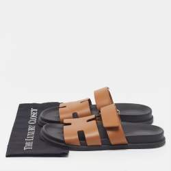 Pre Owned Hermès Chypre Size 42.5 Tan Leather Flat Slide