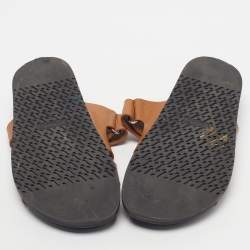 Pre Owned Hermès Chypre Size 42.5 Tan Leather Flat Slide