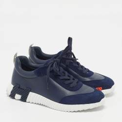 Pre Owned Hermes Bouncing Size 41 Navy Blue Leather and Suede Low Top Sneakers