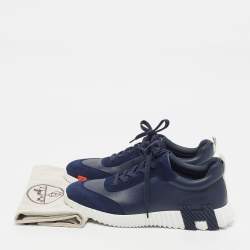Pre Owned Hermes Bouncing Size 41 Navy Blue Leather and Suede Low Top Sneakers