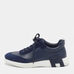 Pre Owned Hermes Bouncing Size 41 Navy Blue Leather and Suede Low Top Sneakers