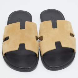 Pre Owned Hermes Izmir Size 42 Beige Suede Flat Slides