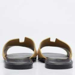 Pre Owned Hermes Izmir Size 42 Beige Suede Flat Slides