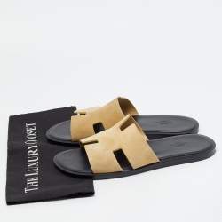 Pre Owned Hermes Izmir Size 42 Beige Suede Flat Slides