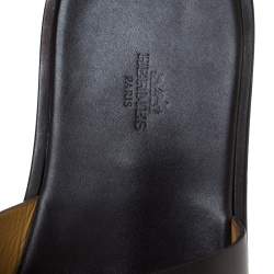 Hermes Dark Brown Leather Izmir Flat Slides Size 44