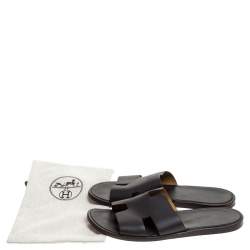 Hermes Dark Brown Leather Izmir Flat Slides Size 44