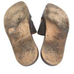 Hermes Dark Brown Leather Izmir Flat Slides Size 44
