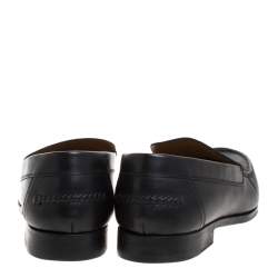 Pre Owned Hermes Black Logo Embossed Leather Slip On Loafers Size 41
