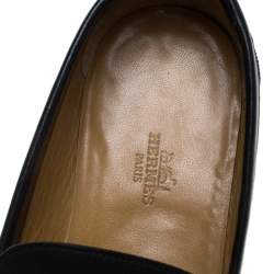 Pre Owned Hermes Black Logo Embossed Leather Slip On Loafers Size 41