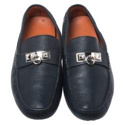 Hermes Blue Leather Slip On Loafers Size 42