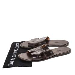 Hermes Brown Croc Leather Izmir Flat Sandals Size 42