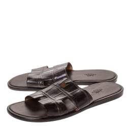 Hermes Brown Croc Leather Izmir Flat Sandals Size 42