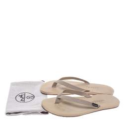 Hermes Cream/Brown Technical Fabric Isolella Flip Flop Sandals Size 42