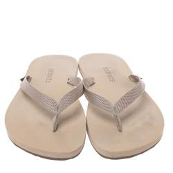 Hermes Cream/Brown Technical Fabric Isolella Flip Flop Sandals Size 42