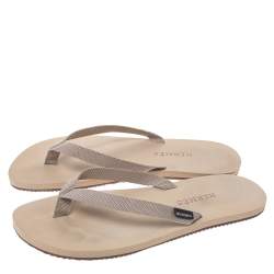 Hermes Cream/Brown Technical Fabric Isolella Flip Flop Sandals Size 42
