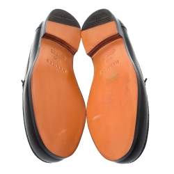 Hermes Black Logo Embossed Leather Slip On Loafers Size 41.5